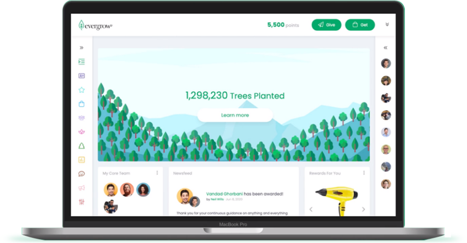 Employee Engagement & Rewards App: Fund Tree Planting | Evergrow